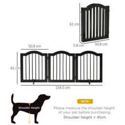 Pawhut Freestanding Pet Gate Safety Barrier 3 Pannel W/ Support Feet Black - thumbnail 3