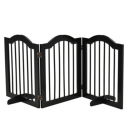 Pawhut Freestanding Pet Gate Safety Barrier 3 Pannel W/ Support Feet Black - thumbnail 2