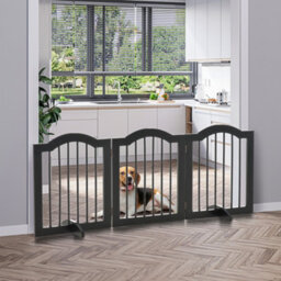 Pawhut Freestanding Pet Gate Safety Barrier 3 Pannel W/ Support Feet Black - thumbnail 1