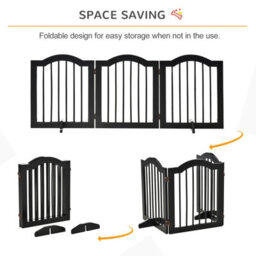 Pawhut Freestanding Pet Gate Safety Barrier 3 Pannel W/ Support Feet Black - thumbnail 5