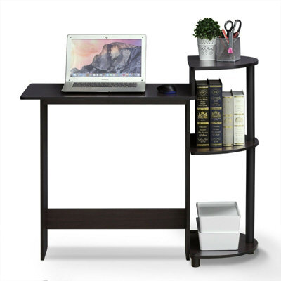 Walplus Furinno Compact Computer Desk With Shelves, Dark Walnut - image 1