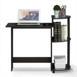 Walplus Furinno Compact Computer Desk With Shelves, Dark Walnut - thumbnail 1