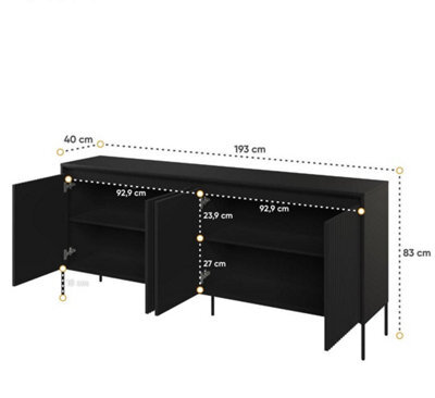 Arte Chic And Modern Large Sideboard Cabinet  With Fluted Front(H)830mm (W)1930mm (D)400mm - Black Matt - image 1