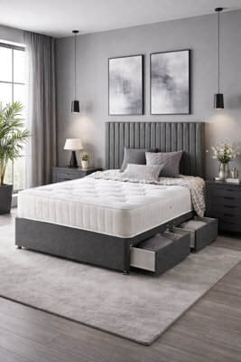 Comfy Deluxe Grey Linen  4Ft Small Double Divan Bed Set With Headboard And Mattress Storage No  Drawers - image 1