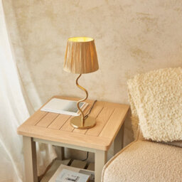 Luminosa Lighting Luminosa Wriggle Table Lamp With Round Tapered Shade Brushed Aged Brass Plate, Natural Raffia, 1X E14 - thumbnail 3