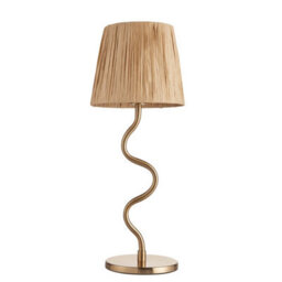 Luminosa Lighting Luminosa Wriggle Table Lamp With Round Tapered Shade Brushed Aged Brass Plate, Natural Raffia, 1X E14 - thumbnail 7