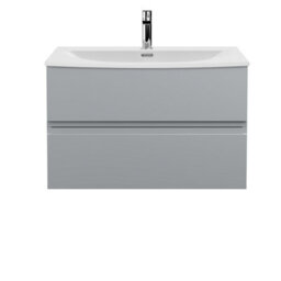 Hudson Reed Urban Satin Grey Wall Hung 2 Drawer Vanity Unit And Curved Basin With Silent Close, 550 X 810 X 395 - thumbnail 1