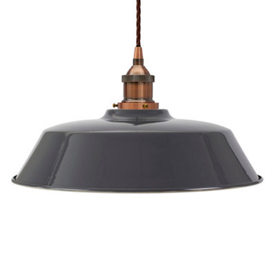 Slate Grey Chancery Painted Dome Pendant Light With Antique Copper Lamp Holder And Brown Twisted Cable - Se Home - image 1