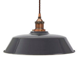 Slate Grey Chancery Painted Dome Pendant Light With Antique Copper Lamp Holder And Brown Twisted Cable - Se Home