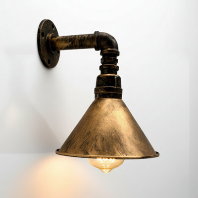 " Industrial Vintage Water Pipe Wall Light With Conical Metal Shade Brushed Copper E27" - image 1