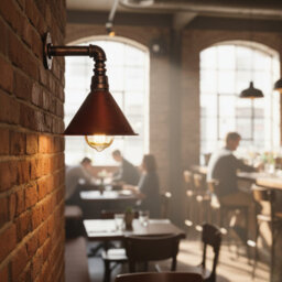 " Industrial Vintage Water Pipe Wall Light With Conical Metal Shade Brushed Copper E27" - thumbnail 7