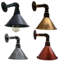 " Industrial Vintage Water Pipe Wall Light With Conical Metal Shade Brushed Copper E27" - thumbnail 8
