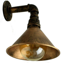 " Industrial Vintage Water Pipe Wall Light With Conical Metal Shade Brushed Copper E27" - thumbnail 9