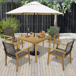 Costway Patio Dining Chairs Set Of 4 Outdoor Acacia Wood & Pe Wicker Chairs With Armrests - thumbnail 5