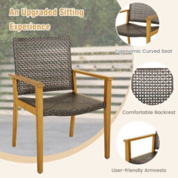 Costway Patio Dining Chairs Set Of 4 Outdoor Acacia Wood & Pe Wicker Chairs With Armrests - thumbnail 7