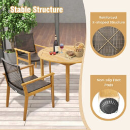 Costway Patio Dining Chairs Set Of 4 Outdoor Acacia Wood & Pe Wicker Chairs With Armrests - thumbnail 6