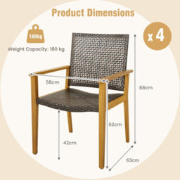 Costway Patio Dining Chairs Set Of 4 Outdoor Acacia Wood & Pe Wicker Chairs With Armrests - thumbnail 2