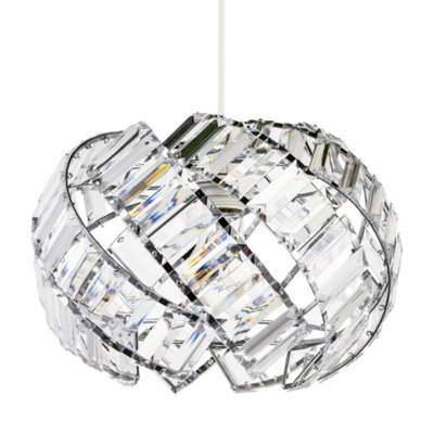 Happy Homewares Modern Chrome Pendant Lamp Shade With Curved Strips And Acrylic Prisms - image 1