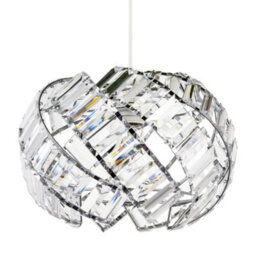 Happy Homewares Modern Chrome Pendant Lamp Shade With Curved Strips And Acrylic Prisms