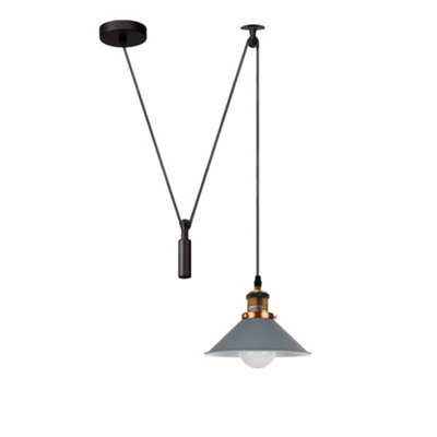 Ledsone Grey Industrial Pendant Light Vintage Edison 22Cm Metal Shade Adjustable 2M Cable Ceiling Lamp For Kitchen Island