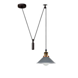 Ledsone Grey Industrial Pendant Light Vintage Edison 22Cm Metal Shade Adjustable 2M Cable Ceiling Lamp For Kitchen Island
