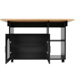 Abrihome Kitchen Island, Kitchen Cabinet With Storage Space, Removable Serving Trolley, Buffet Cabinet, Multifunctional Dining Table, Black - thumbnail 7