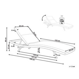 Beliani Sun Lounger With Cushion Amelia Reclining Metal Light Grey - thumbnail 3