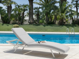 Beliani Sun Lounger With Cushion Amelia Reclining Metal Light Grey - thumbnail 2