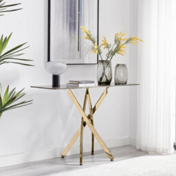 Furniturebox Uk Leonardo Console Table With Grey Glass Marble Effect Top And Gold Legs - thumbnail 2