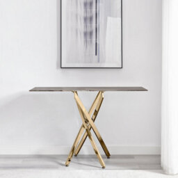 Furniturebox Uk Leonardo Console Table With Grey Glass Marble Effect Top And Gold Legs - thumbnail 3