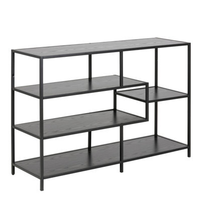 Furniture To Go Seaford Wide Black Metal Bookcase With 4 Black Oak Shelves - image 1