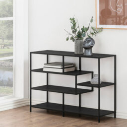 Furniture To Go Seaford Wide Black Metal Bookcase With 4 Black Oak Shelves - thumbnail 5
