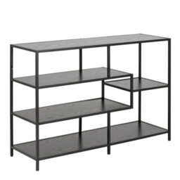 Furniture To Go Seaford Wide Black Metal Bookcase With 4 Black Oak Shelves - thumbnail 1