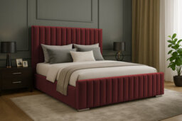 Adore Designs Portland Plush Velvet Ottoman Storage Bed, With Footboard - 4Ft Small Double - Burgundy - thumbnail 1