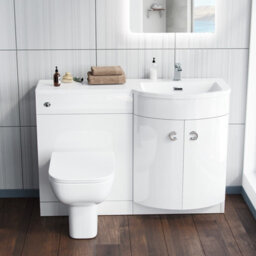 Nes Home 1100mm P Shaped Right Hand White Vanity Basin Cabinet Wc Unit And Rimless Btw Toilet - thumbnail 2
