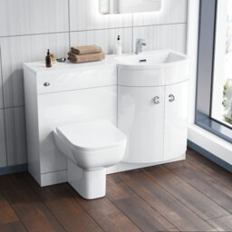 Nes Home 1100mm P Shaped Right Hand White Vanity Basin Cabinet Wc Unit And Rimless Btw Toilet - thumbnail 1