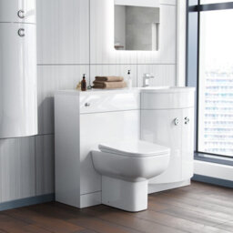 Nes Home 1100mm P Shaped Right Hand White Vanity Basin Cabinet Wc Unit And Rimless Btw Toilet - thumbnail 3