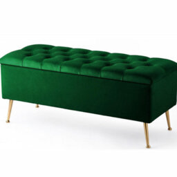 137Cm Amara Chesterfield Ottoman Storage Bench With Legs, Forest Green Plush Velvet Upholstered End Of Bed Shoe Footstool Seat