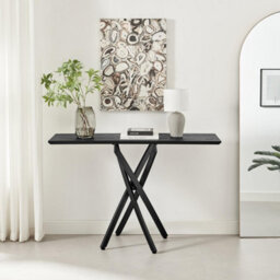 Furniturebox Uk Leonardo Black Wood Veneer Console Table - thumbnail 2