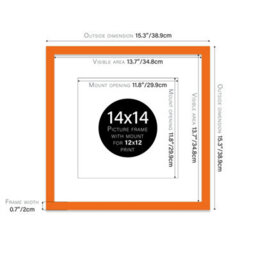 "14X14"" Orange Picture Frame - 14X14"" Square Frame With 12X12"" Mount For 14X14""/12X12"" Pictures Luxurious Style Room Decor, 1 Pack" - thumbnail 2