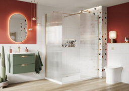 UK Homeliving Uk Home Living Avalon 8mm Fluted Glass Wetroom Panel 1100mm Brushed Brass