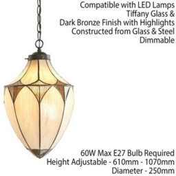 Tiffany Glass Hanging Ceiling Pendant Light Dark Bronze Cream Lamp Shade I00082 - thumbnail 2