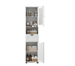 Modcraft Free-Standing Tall Bathroom Cabinet With Drawer, Glass Door & Open Shelf - Cloud White - thumbnail 2