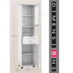 Modcraft Free-Standing Tall Bathroom Cabinet With Drawer, Glass Door & Open Shelf - Cloud White - thumbnail 3