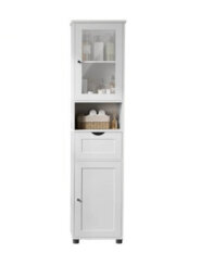 Modcraft Free-Standing Tall Bathroom Cabinet With Drawer, Glass Door & Open Shelf - Cloud White