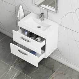 Royal Bathrooms Turin Gloss White 600mm Wall Hung Vanity Unit 2 Drawer With Minimalist Basin Sink - thumbnail 5