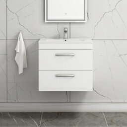 Royal Bathrooms Turin Gloss White 600mm Wall Hung Vanity Unit 2 Drawer With Minimalist Basin Sink
