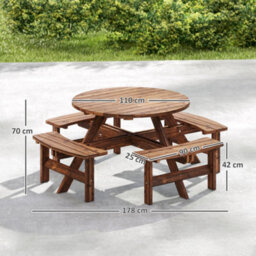 Outsunny Wooden Garden Dining Set With Parasol Hole For Outdoor, Tan - thumbnail 3