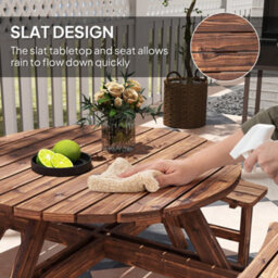 Outsunny Wooden Garden Dining Set With Parasol Hole For Outdoor, Tan - thumbnail 6