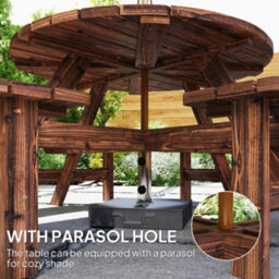 Outsunny Wooden Garden Dining Set With Parasol Hole For Outdoor, Tan - thumbnail 4